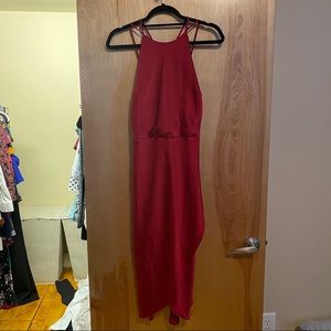 Red silky midi dress
